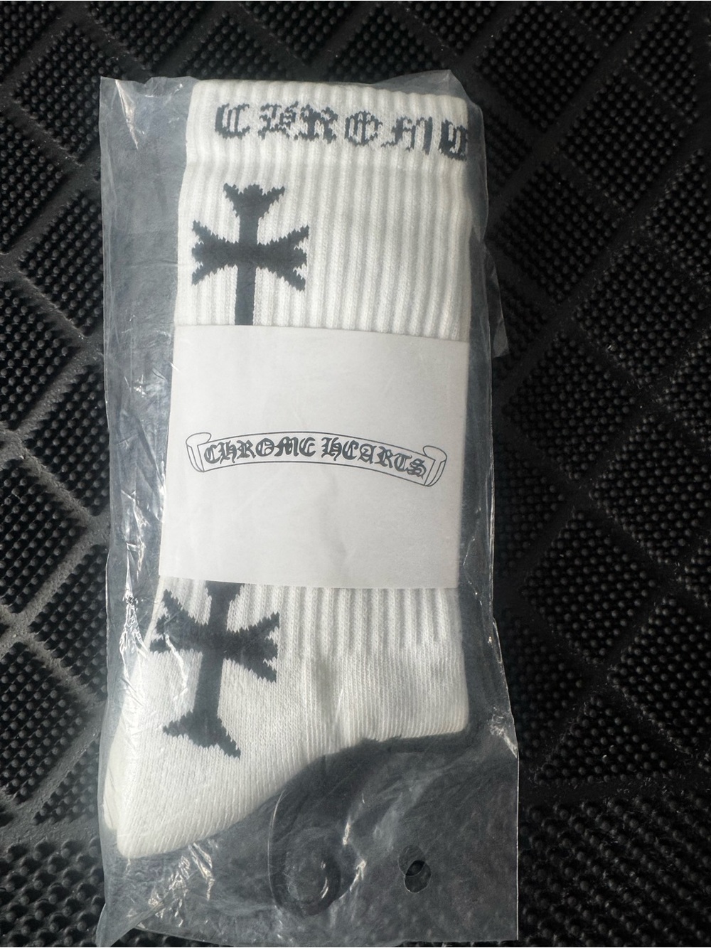 Chrome Hearts White Crew Socks with Black Cross Accents